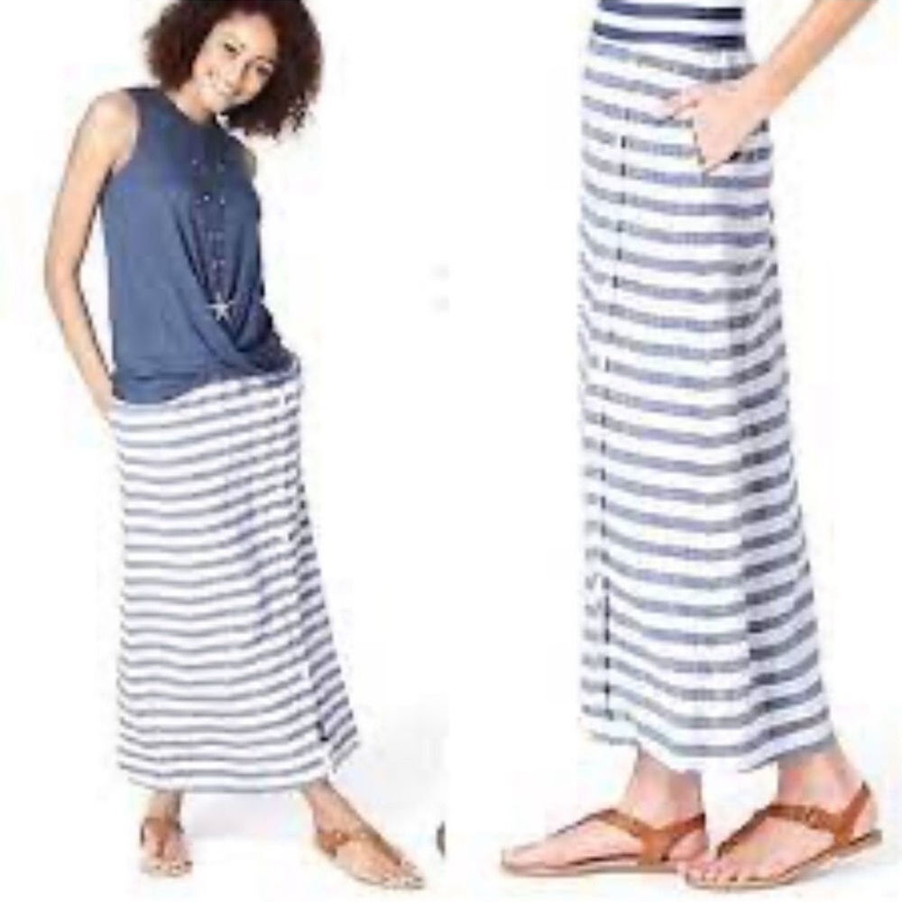 J. Jill Love Linen Striped 100% linen midi Maxi Skirt Sz L